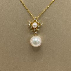 新品　K18YG アコヤ　パール  ネックレス　9ミリ　ダイヤモンド　0.12ct　上品　オシャレ　あこやパール【N4552306130050】