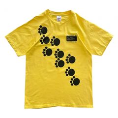 L 90s USA製 ヴィンテージ March of Dimes WalkAmerica チャリティー Tシャツ イベント 足跡 動物 親子 シングルステッチ コットン イエロー ブラック