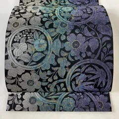 袋帯 美品 名品 丸文 草花 金糸 箔 黒 六通 正絹 【中古】