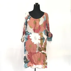 Made in Japan★tibi/ティビ★100％シルク/長袖/膝丈ワンピース【レディース-M/2/ピンク/Pink/花柄】silk/dress/Tops/Shirts◆BH168<sale>