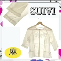 SUIVI スイヴィ シャツ ブラウス 七分袖 レース フリル ホワイト 麻 レディース 古着のサムネイル