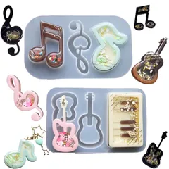 Evergarden シャカシャカ 音符 楽器 ギター ピアノ 【2枚セット】 シリコンモールド ハート シェイカーモールド レジン アセサリー パーツ イヤリング ピアス キーホルダー シリコン モールド キャンドル アロマストーン 石膏 手作り 樹脂  1