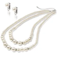 [LunArts] パールネックレス 2連 （イヤリング） セット 8mm 真珠 冠婚葬祭 結婚式 真珠ネックレス 公式宝珠