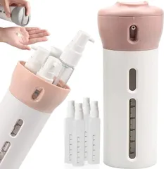 トラベルボトル トラベルセット 4in1 旅行詰替えボトル 回転式 容量表示ウィンドウ付き 40ml詰め替えボトル*4 旅行用 シャンプーボトル 携帯用 スプレーボトル 軽量 便利 漏れ防止 化粧品収納 旅行用品 出張 仕事 オフィス (ピンク)