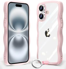 【数量限定】人気 女子向け iPhone16Plus 女性用 うねうね 用 用 スマホケース 用 耐衝撃 薄型 カバー Plus 軽量 Plus 透明 16 16 TPU アイフォン グーグル ストラップホール付き 波状フレーム QIワイヤレス充電対応 クリア