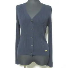 美品 BLUE LABEL CRESTBRIDGE ブルーレーベルクレストブリッジ 長袖 Vネック リブニット カーディガン 38 ネイビー レディース 古着 中古 USED
