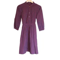 Lois CRAYON(ロイスクレヨン) ワンピース サイズM レディース - ボルドー×パープル×白 長袖/ひざ丈/ストライプ