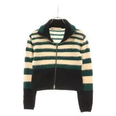 MARNI (マルニ) 20SS ジップアップ モヘアニットボーダーカーディガン セーター グリーン/ブラック/ホワイト FP651のサムネイル
