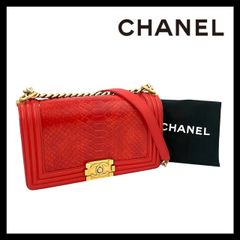 M【CHANEL】ボーイシャネル パイソン チェーン ショルダーバッグ ココマーク ゴールド金具 レッド/赤 シャネル (58010NM4)