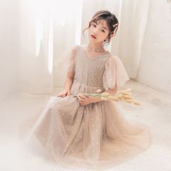 チュールワンピース 子供ドレス ドレス 子供 発表会 ピアノ フォーマル キッズふんわり感 星柄 半袖 ロングワンピース 女の子 フレアワンピース キラキラ 膝丈 ジュニア 結婚式 プリンセス お姫様 姫系 子供服 日常着 卒業式 baobaowo01