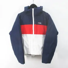 フィラ FILA ダウンジャケット M トリコロールカラー ネイビー 紺系 ジップアップ ポケット ロゴのサムネイル