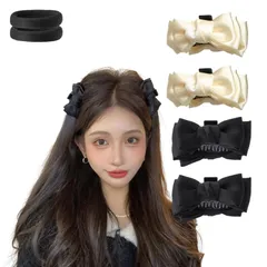 【数量限定】リボン 前髪クリップ ヘアピン 可愛い ヘアクリップ 小さめ 6.5cm ヘアクロー 蝶々結び 黒 白 4個セット前髪 shefun バンスクリップ ミニ レディース フランスクリップ 少女 メイド 髪留め ミニクリップ JP304