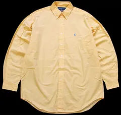 90s ラルフローレン YARMOUTH ギンガムチェック ボタンダウン コットンシャツ イエロー×ホワイト 16.5★オールド ロゴ刺繍 ビッグサイズ