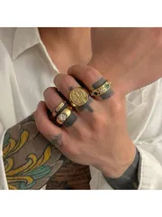 リング メンズ セット 4個セット ヴィンテージ バロック調 ダイヤモンド調 メンズリングセット