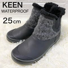 良品✨【KEEN】キーン　ショートブーツ　ウォータープルーフ　防水　サイドゴア　ツイード　ボア　グレー　25cm
