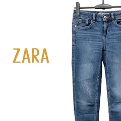 ZARA ザラ レギュラーウエスト 裾ダメージ加工 スキニー デニム パンツ アンクル丈 綿混 USA-04サイズ オールシーズン