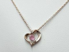 ○5927#0530 4℃ /SILVER製ダブルハートネックレスピンクストーン 