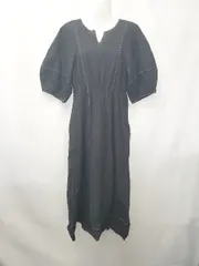 ◇ ⊂ natural couture ナチュラルクチュール キーネック 半袖 膝下丈 ワンピース サイズＭ ブラック系 レディース E  【1507100011053】