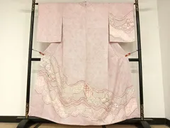 ★専用★未使用品 訪問着 藤娘きぬたや 総絞り 波 花 身丈162cm ☆ 付下げ 藤娘きぬたや 木目絞り 桜色 しつけ糸 トールサイズ K