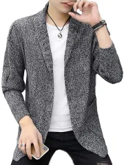 BENQUE(ベンケ) BEN48 GYL ニットカーディガン 格子柄 メンズ カジュアル ジャケット ビッグシルエット 冬服 M～XL(グレー,  L)