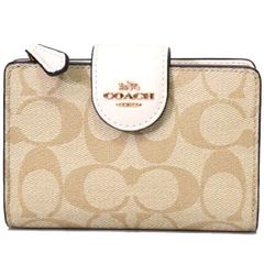 コーチ 財布 COACH コーティングキャンバス スムースレザー シグネチャー ミディアム コーナー ジップ ウォレット 二つ折り財布 ライトカーキ×チャーク C0082