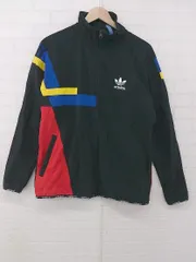◇ adidas アディダス AY9289 ジップアップ 長袖 ナイロンジャケット サイズO ブラック レッド ブルー メンズ レディース E 【1307250002457】