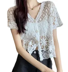 Free Size_白8 [1/2style] [ニブンノイチスタイル] ボレロ カーディガン 透かし 編み ニット 春夏 コットン カジュアル レディース (フリーサイズ, 白8)