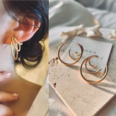 18kgp◇Triple random hoop earrings トリプルランダムフープ