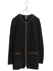 【お得なクーポン配布中!】 00s ローレン ラルフローレン ノーカラー ニット ジャケット レディース M / オールド フルジップ コットン セーター ロング ブレザー 黒