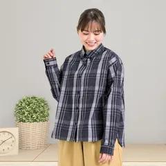 【新品】【送料込】チェック柄 ボタンダウンブラウス (M~L) ブラック