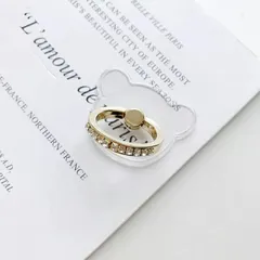 【人気商品】シンプル 全機種対応 シンプル 落下防止 クマ ラインストーン くま リング ホルダー 熊 スタンド 動物 透明 クリア アニマル スマホリング hold-161 ホールドリング