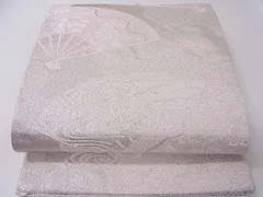 平和屋着物■六通柄袋帯　佐賀つづれ織　流水扇面花文　銀糸　逸品　fe5841
