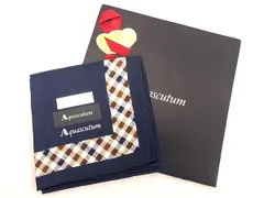 ■新品同様■ Aquascutum アクアスキュータム コットン100％ チェック ハンカチ ハンカチーフ ネイビー系 DG3601のサムネイル