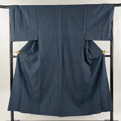 男着物 身丈147cm 裄丈68.5cm M 袷 アンサンブル  紬 幾何学模様 紺色 正絹 優品 【中古】