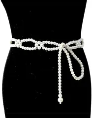 HARGIO(ハルジオ) パールベルト チェーンベルト レディース レディースベルト ウエストチェーン ウエストベルト ゴムベルト 細い 高見え パーティー 結婚式 ドレス 浴衣 韓国 かわいい おしゃれ(ホワイトパール,  Free Size)