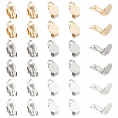 【新着商品】SUNNYCLUE　20個3色　ステンレス　イヤリング　パーツ　クリップ式　皿付き　イヤークリップ　トレイ　クリップオン　イヤリング　ピアス　パーツ　クリップオン　イヤリング　コンバーター　両耳用　ピアスベゼル　フラット　ラウンドクリップオン　イヤ