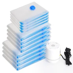 【特価セール】防塵防湿 省スペース 防虫防カビ 電動ポンプ付属 小物収納 家庭用 収納袋 真空パック 引越し ふとん圧縮 出張 12枚入 布団圧縮袋 旅行用 衣類圧縮袋 あっしゅく袋 100*130cm(4枚)+80*100cm(4枚)+60*80cm(4枚)