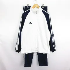 アディダス adidas セットアップ 上下 ジャージ ジャケット 長袖 ジップアップ パンツ ロング丈 シャドーストライプ ライン ロゴ サンプル L ネイビー×ホワイト スポーツウェア ※EKM
