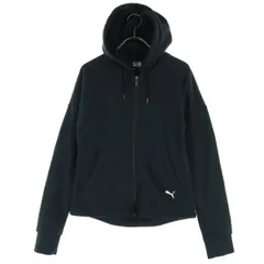 PUMA プーマ 刺繍 長袖 ジップパーカー M ブラック メンズ 古着