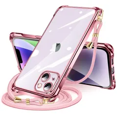 【特価商品】Plus 用 ケース クリア ショルダー iPhone14plus スマホケース アイフォン14Plus カバー 14 肩掛け 斜めかけ 縄掛けケース 透明 薄型 軽量 耐衝撃 TPU ストラップ付き 携帯ケース 紐付き 斜めがけ iPhone 織