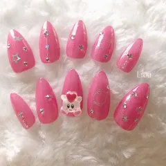 現品 カービィネイル 星のカービィ 3D キャラクターネイル キラキラ ピンクネイル ギャル かわいいネイル  スキニーオーバル