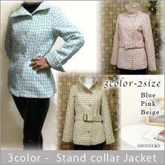 ジャケット ショートコート スタンドカラー チェック柄 ベルト付き dy2667