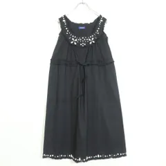【美品！】ピンクハウス★ビジューいっぱいのローンワンピース 黒系 ノースリーブ フリル&リボン♪ペチ付き♪z13028