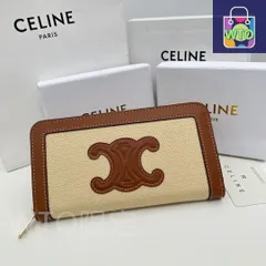 【今日特価】Celine セリーヌ トリオンフ キュイル 大ジッパー財布 小牛皮と織物を使用、複数の収納スペースを備える
