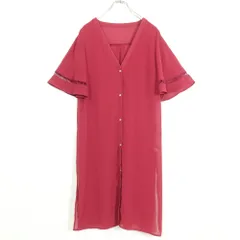 nano&co★シアーロングカーディガン　五分袖　Vネック　デザイン袖　サイズF　マゼンタ色系　z13018