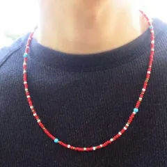 ネイティブ赤 ビーズネックレス 55cm メンズ レディース ネックレス