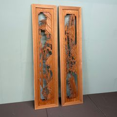 欄間 建具（送料込み）2枚セット 彫刻欄間 鷹と松 アンティーク バラ