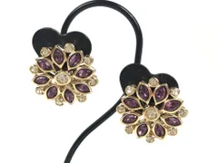 ニナリッチ　NINA RICCI　ラインストーン　花/フラワーモチーフ　ラウンド　イヤリング　直径：約2cm　パープル×ゴールドカラー　送料無料