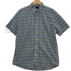 TOMMY HILFIGER/トミーヒルフィガー チェック柄 チェックシャツ 半袖 シャツ ボタンダウン ワンポイントロゴ刺繡 オーバーサイズ MAURITIUS製 メンズ M ブルー/グリーン/ホワイト