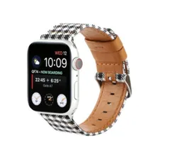 applewatchバンド チェック柄レザーバンド白黒 38mm～49mm